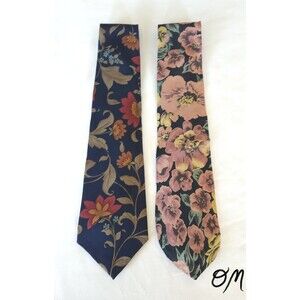 Vintage Men's Warm Floral Surrey & Viaggio 100% Silk Neckties Lot of 2